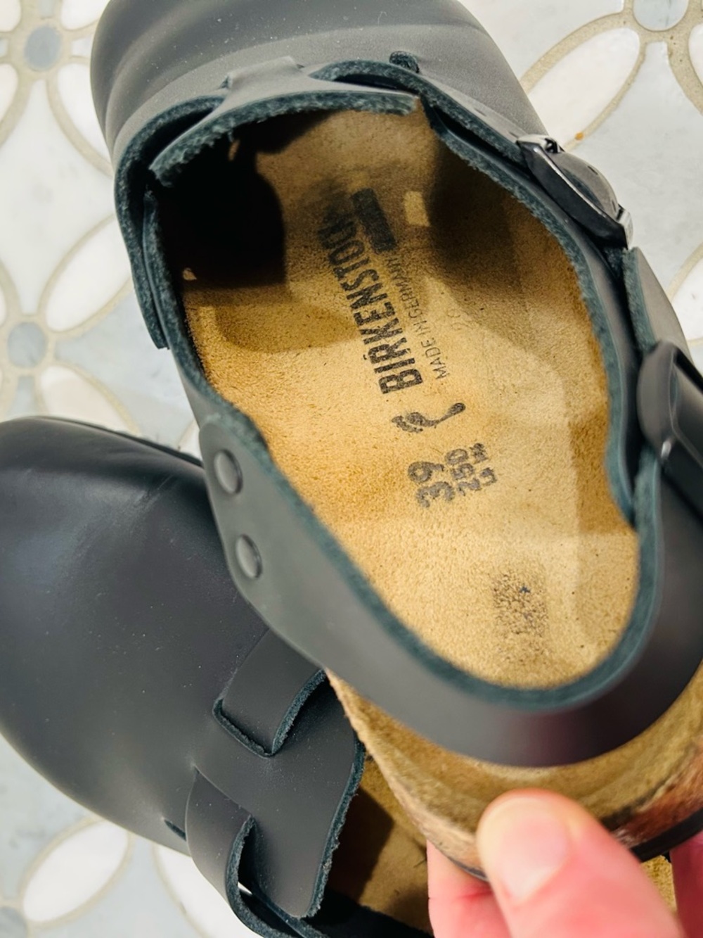 Birkenstock Tokio Super Grip Black Smooth Leather Slip-On Clog Sandals Strap 39 - Picture 7 of 13